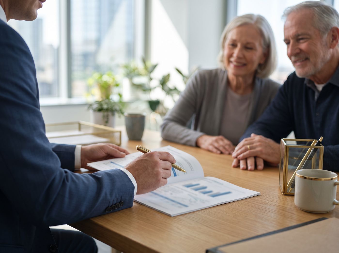 A CPA walking a client couple through their financial report
